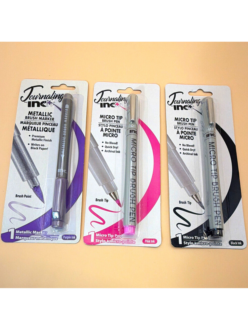 Journaling by inc Micro Tip Brush Pen & Metallic Brush Marker Purple Pink Black